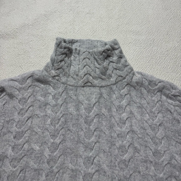 Garnet Hill Soft Gray Cable Turtleneck Sweater - Picture 4 of 6